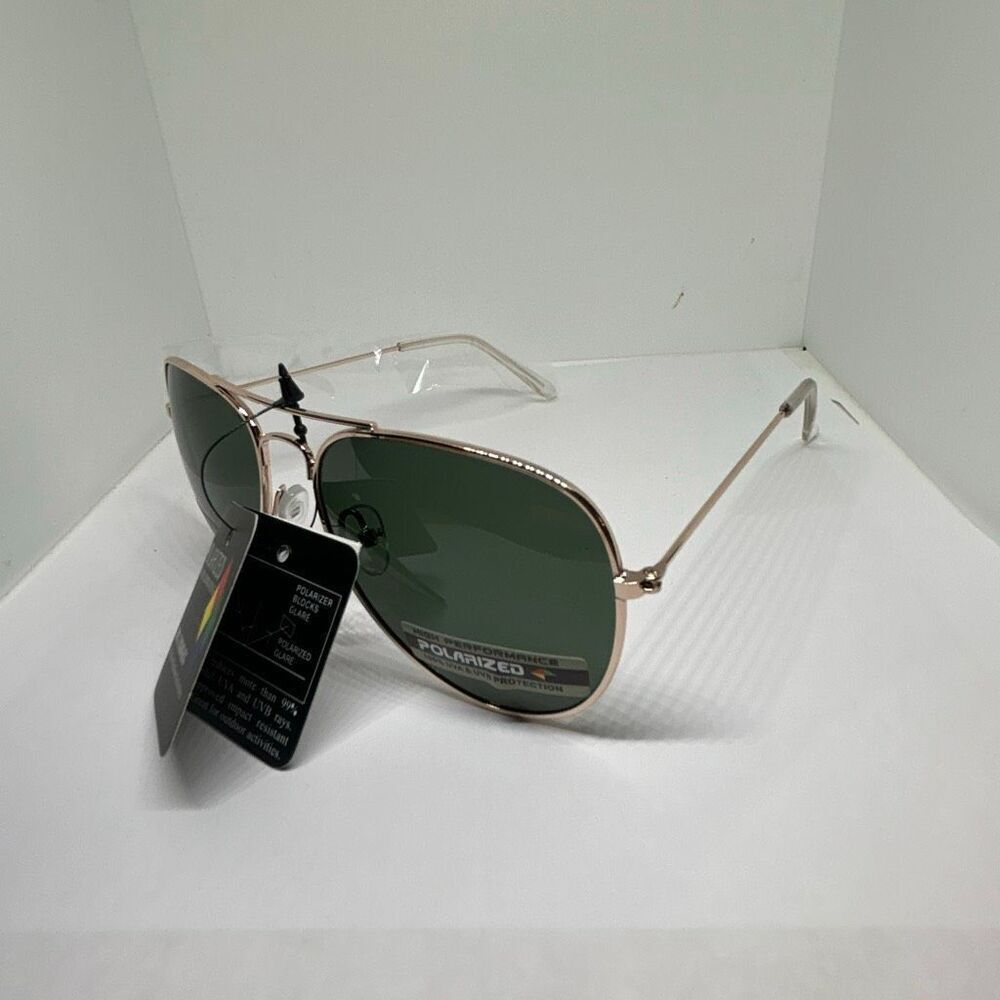 Gold Aviator Polarized Sunglasses Green Lens UV400 Classic Unisex
